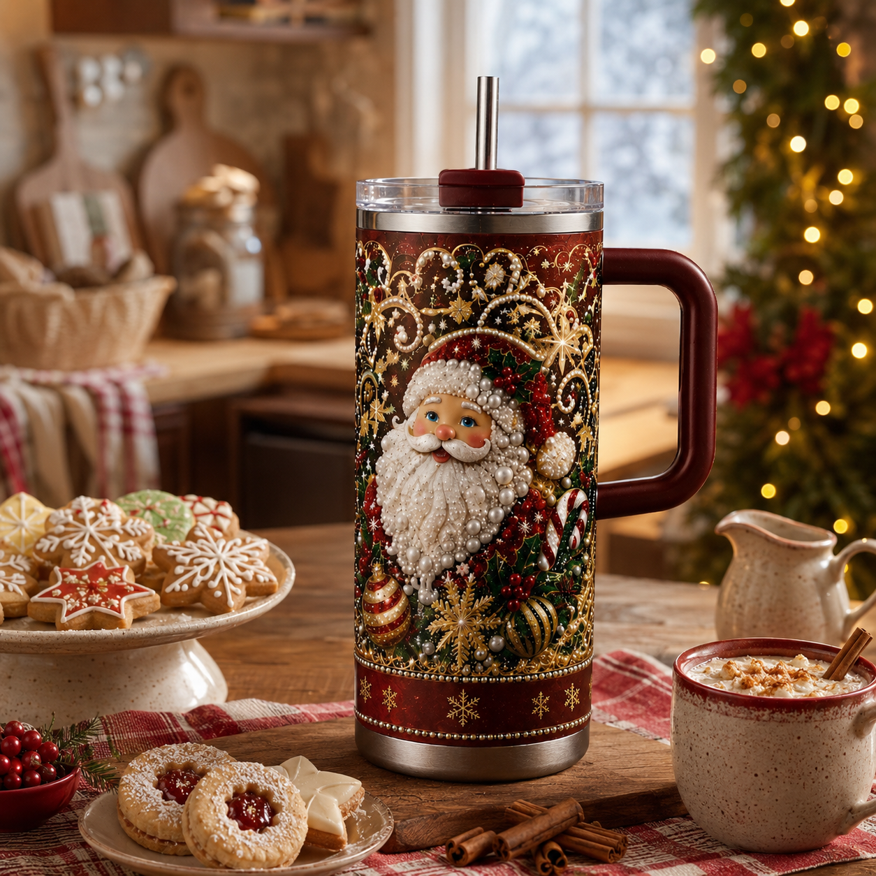 🔥Last Day 70% OFF -🎅✨ Luxury Christmas Santa 40oz Handle Tumbler – A Magical Holiday Gift