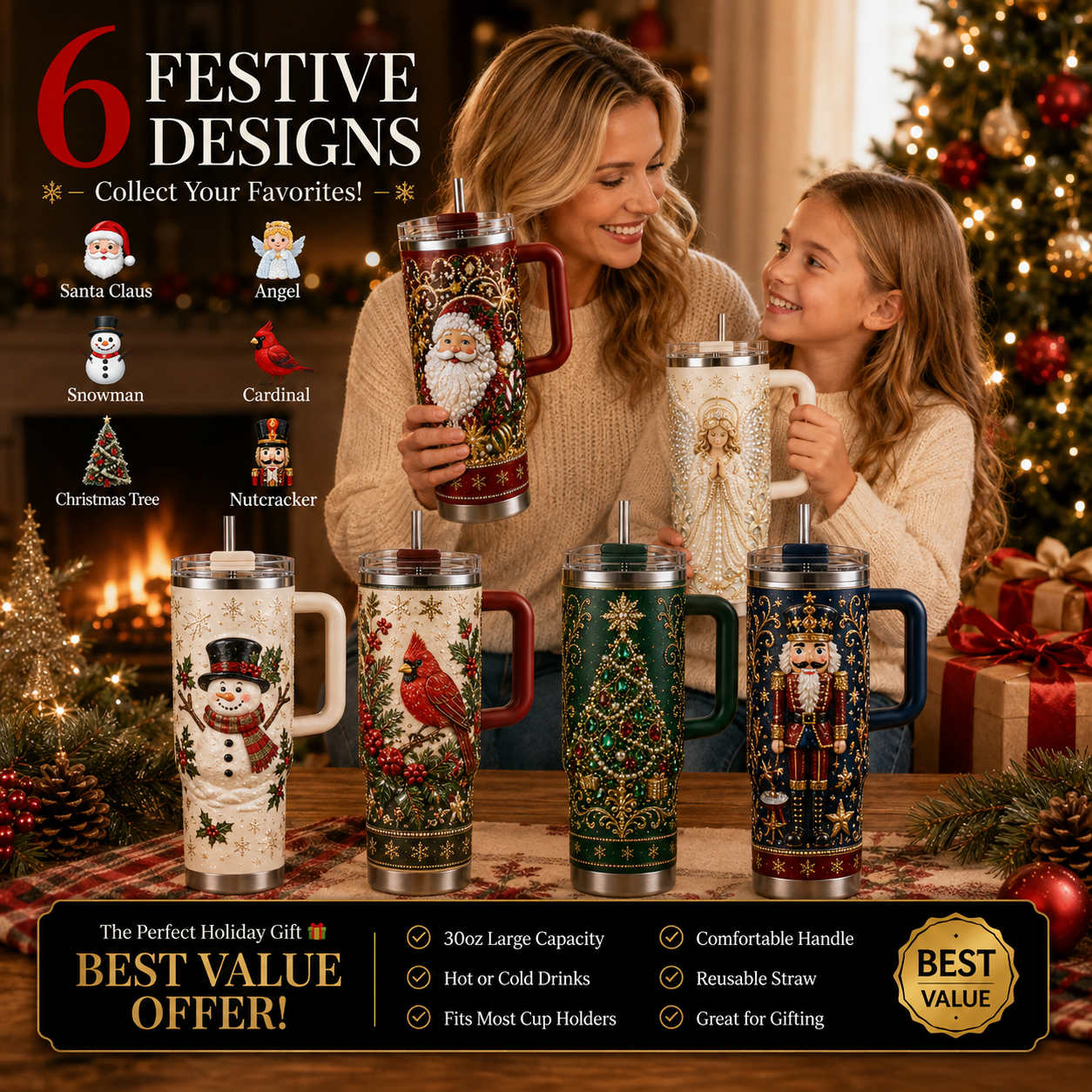 🔥Last Day 70% OFF -🎅✨ Luxury Christmas Santa Handle Tumbler – A Magical Holiday Gift