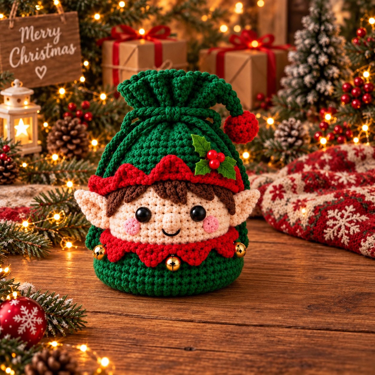 🎄❤ Christmas Crochet Character Gift Pouch – Reusable Holiday Keepsake Bag