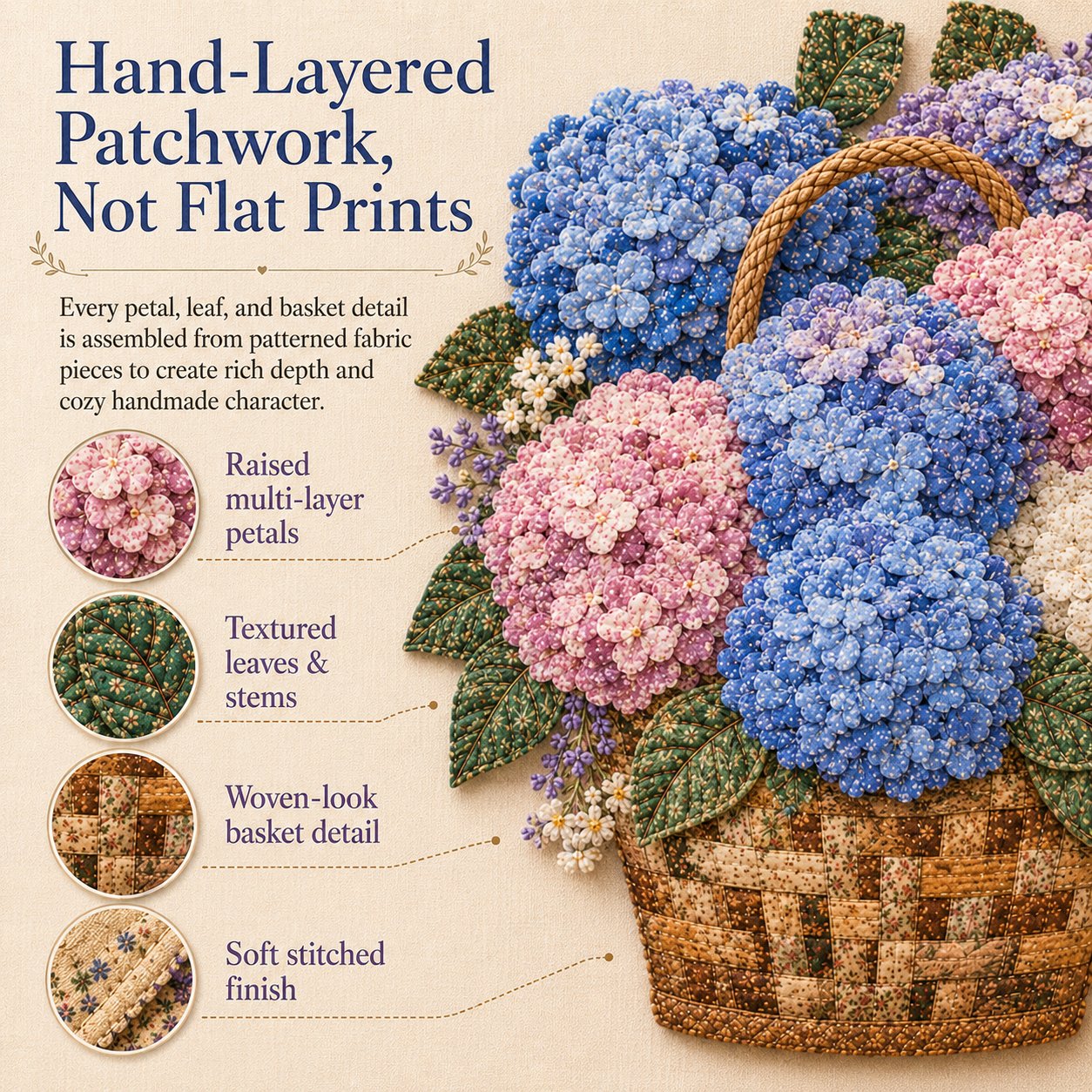 🔥LAST DAY 70% OFF - 🌸Floral Basket Patchwork DIY Kit | 3D Layered Fabric Flower Art Craft for Home Decor & Gifts