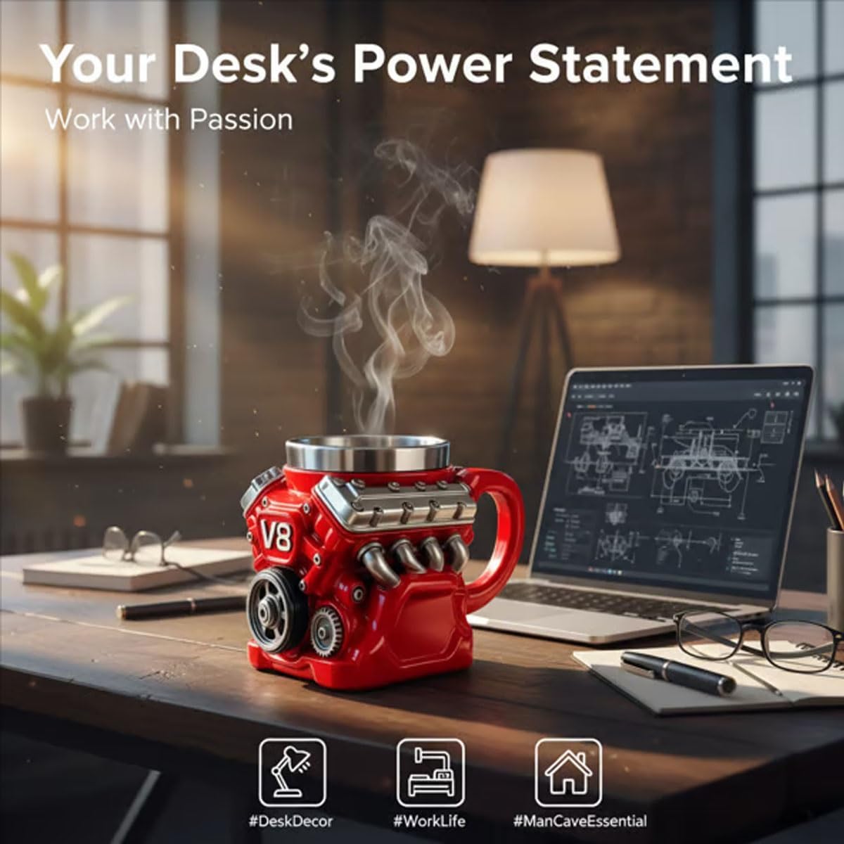 Engine-themed V8/V6 Stainless Steel Mug