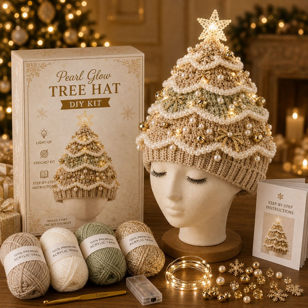 ⏳ Last Day 70% OFF – 🎄Beginner-Friendly Light-Up Christmas Tree Crochet Hat DIY Kit | Complete Kit with Coordinated Yarn, LED Lights & Step-by-Step Guide Included 💕