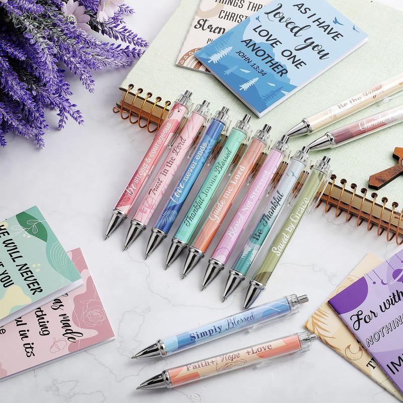 24Pcs Christian Gifts with 12 Motivational Quote Pens and 12 Bible Journal Christian Writing Pens Inspirational Ballpoint Pens Religious Notebooks with Bible Verse Bible Supplies, Gifts for Women  Student Teacher, First Holy Communion Gift, Mother's Day