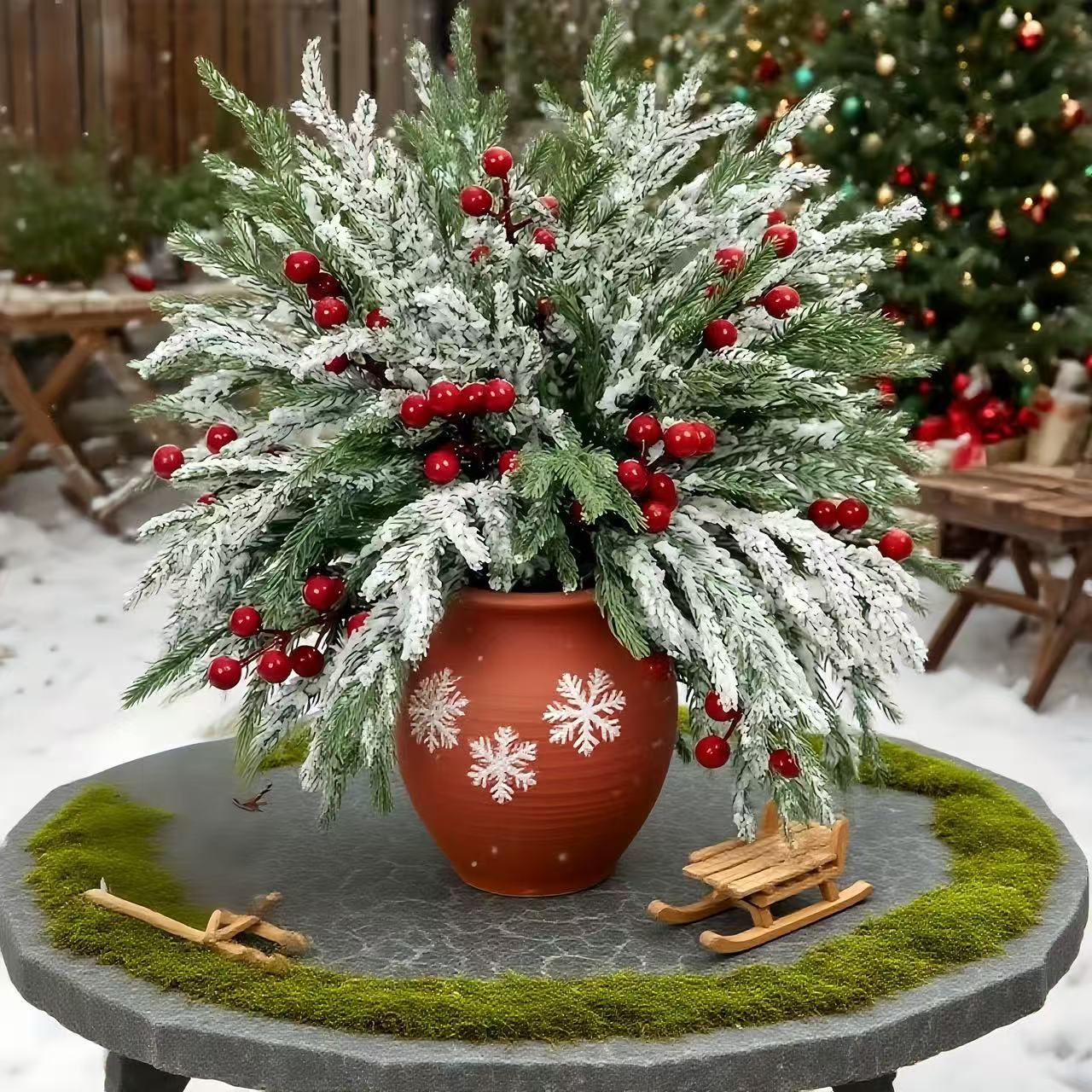 🔥Christmas Hot Sale 70% OFF-Artificial Norfolk Pine Branches with Red Berries - Christmas Greenery That Lasts!