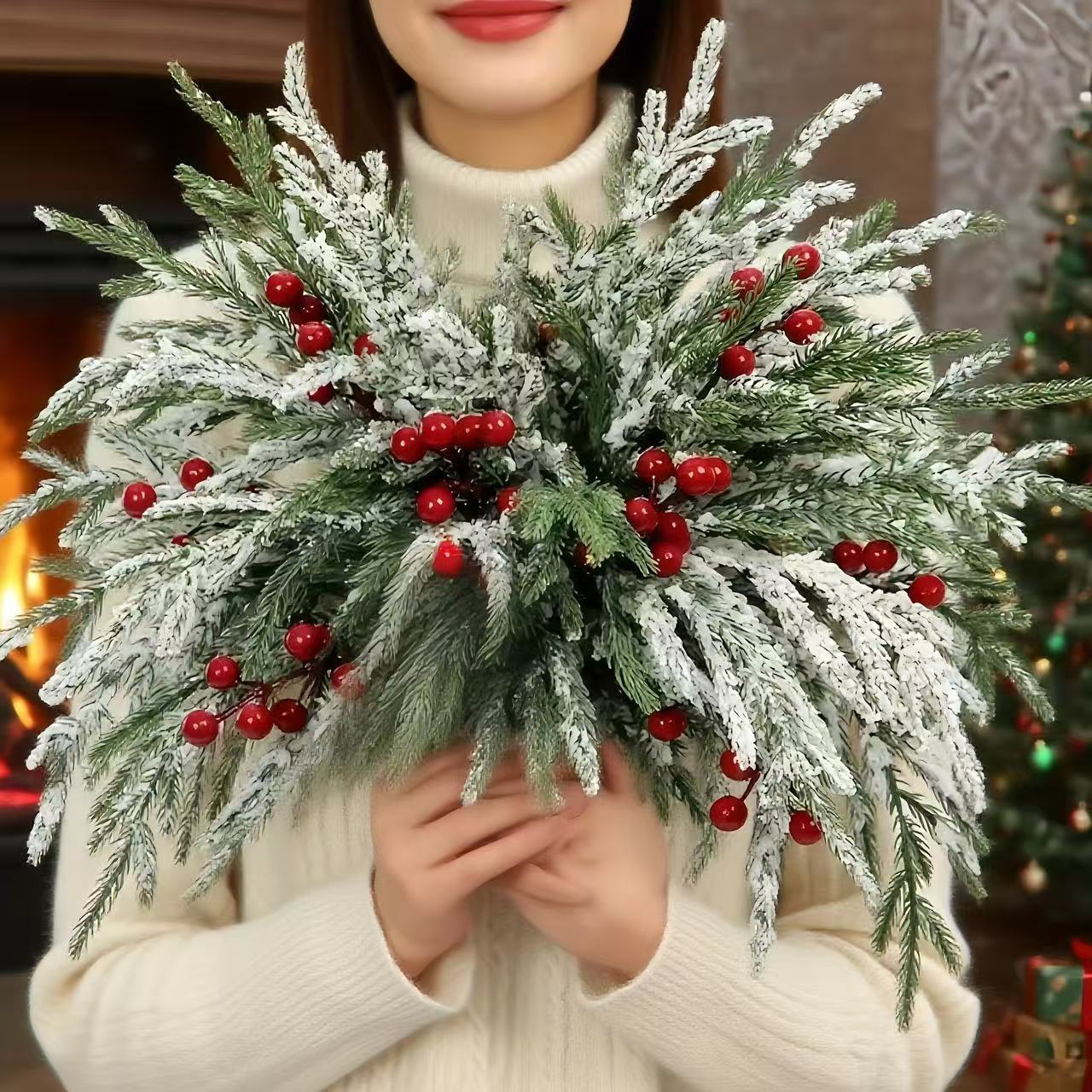🔥Christmas Hot Sale 70% OFF-Artificial Norfolk Pine Branches with Red Berries - Christmas Greenery That Lasts!