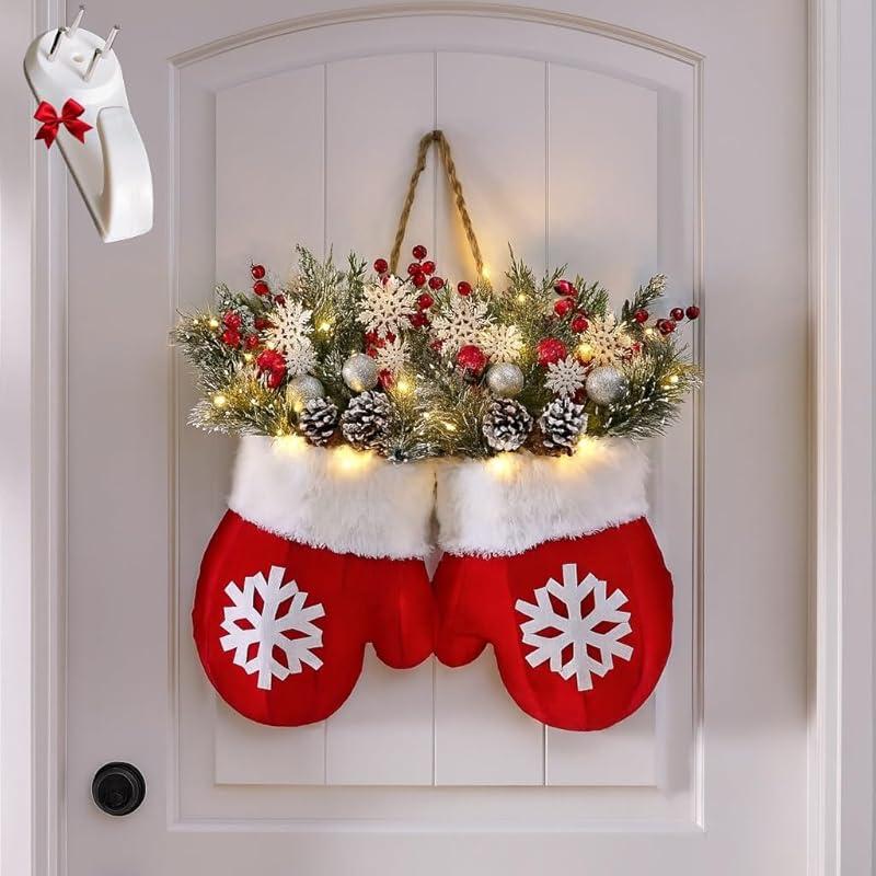 🔥Christmas Hot Sale 70% OFF-🎄🎅Christmas Glove Wreath for Front Door with Artificial Pine Branches