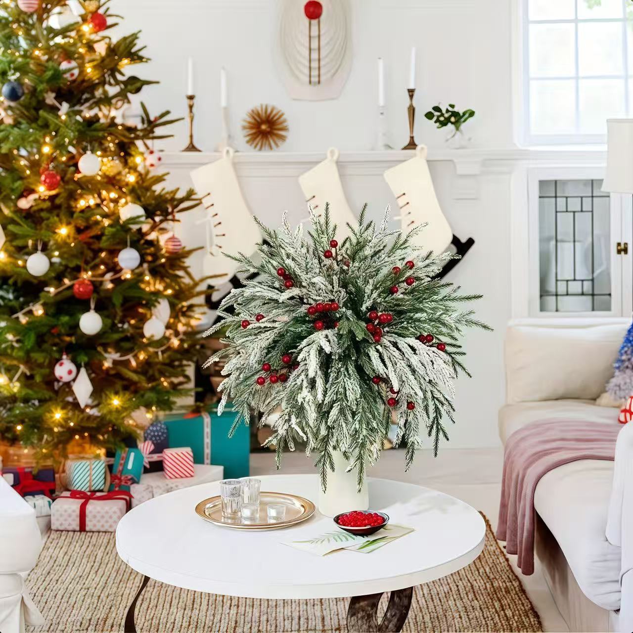 🔥Christmas Hot Sale 70% OFF-Artificial Norfolk Pine Branches with Red Berries - Christmas Greenery That Lasts!