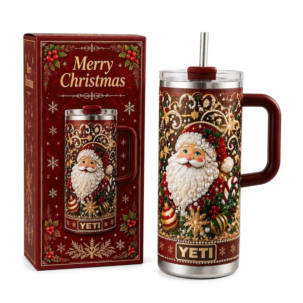 🔥Last Day 70% OFF -🎅✨ Luxury Christmas Santa 40oz Handle Tumbler – A Magical Holiday Gift