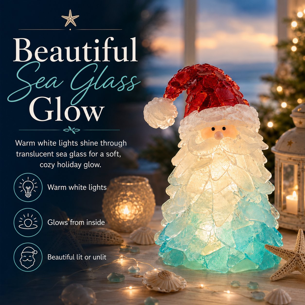 🔥Last Day 70% OFF – 🎅 Beginner-Friendly DIY Lighted Sea Glass Santa Christmas Decor Kit | Complete Kit with Sea Glass Pieces, Warm Fairy Lights & Step-by-Step Guide Included 💕