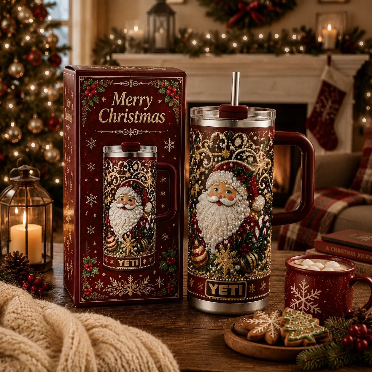 🔥Last Day 70% OFF -🎅✨ Luxury Christmas Santa 40oz Handle Tumbler – A Magical Holiday Gift