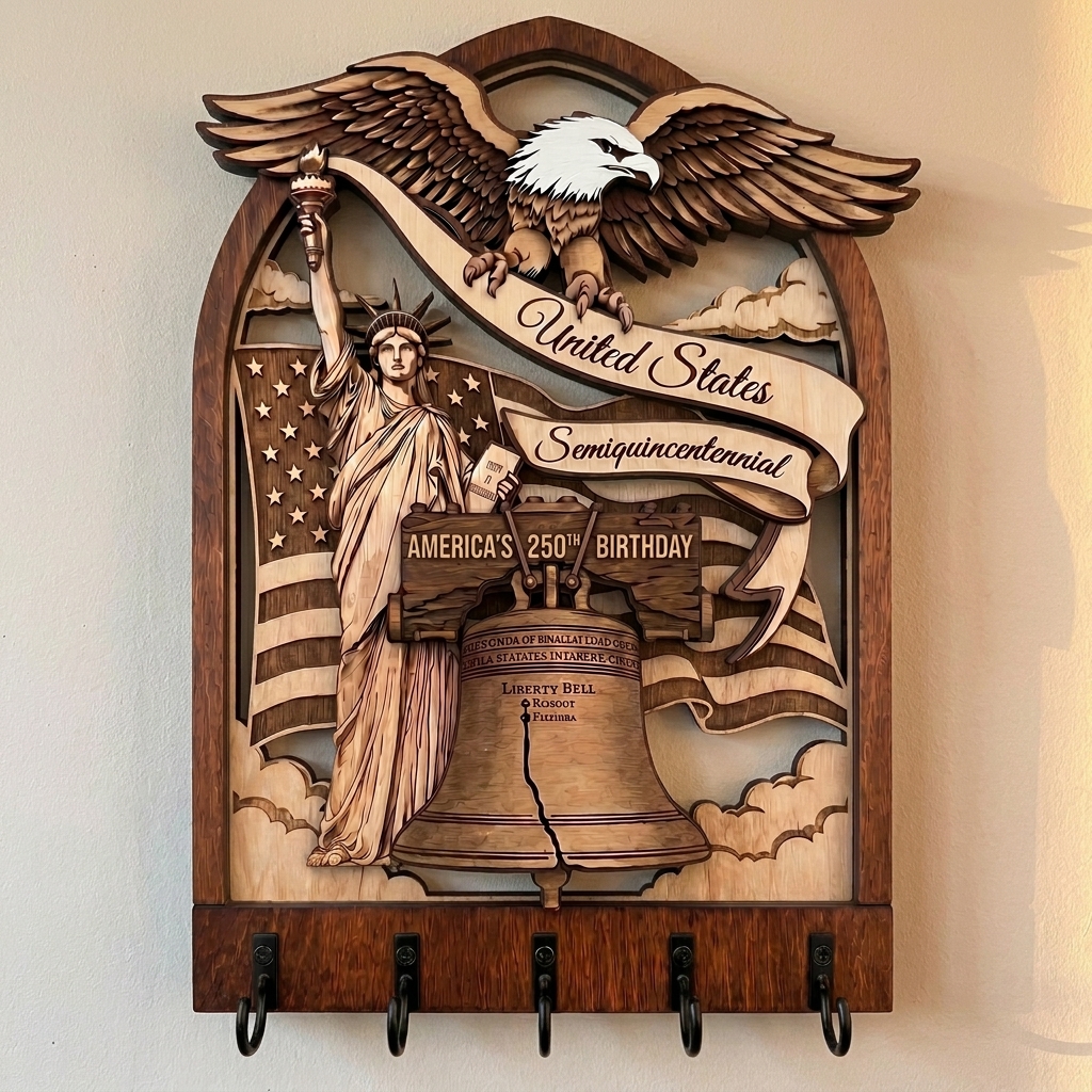 United States 250th Anniversary Wooden Key Holder