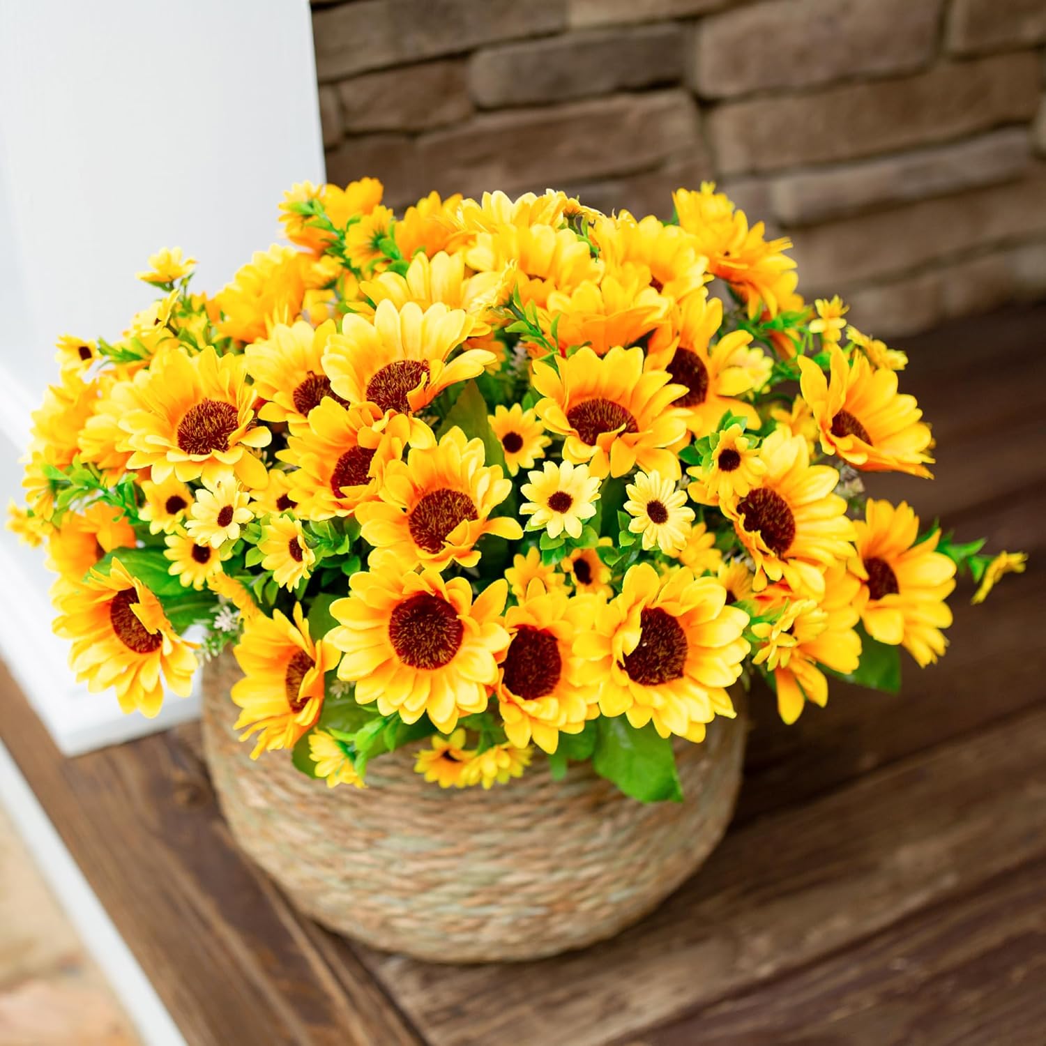 Artificial Faux Sunflowers Flowers Plants for Fall Outdoor Indoor Decoration 5 Bundles