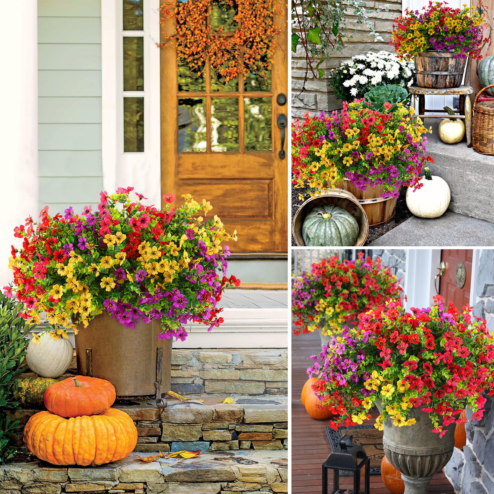 🍂1 Bundle/5 Pcs Artificial Autumn Mums - UV resistant, Waterproof ,Windproof🏡