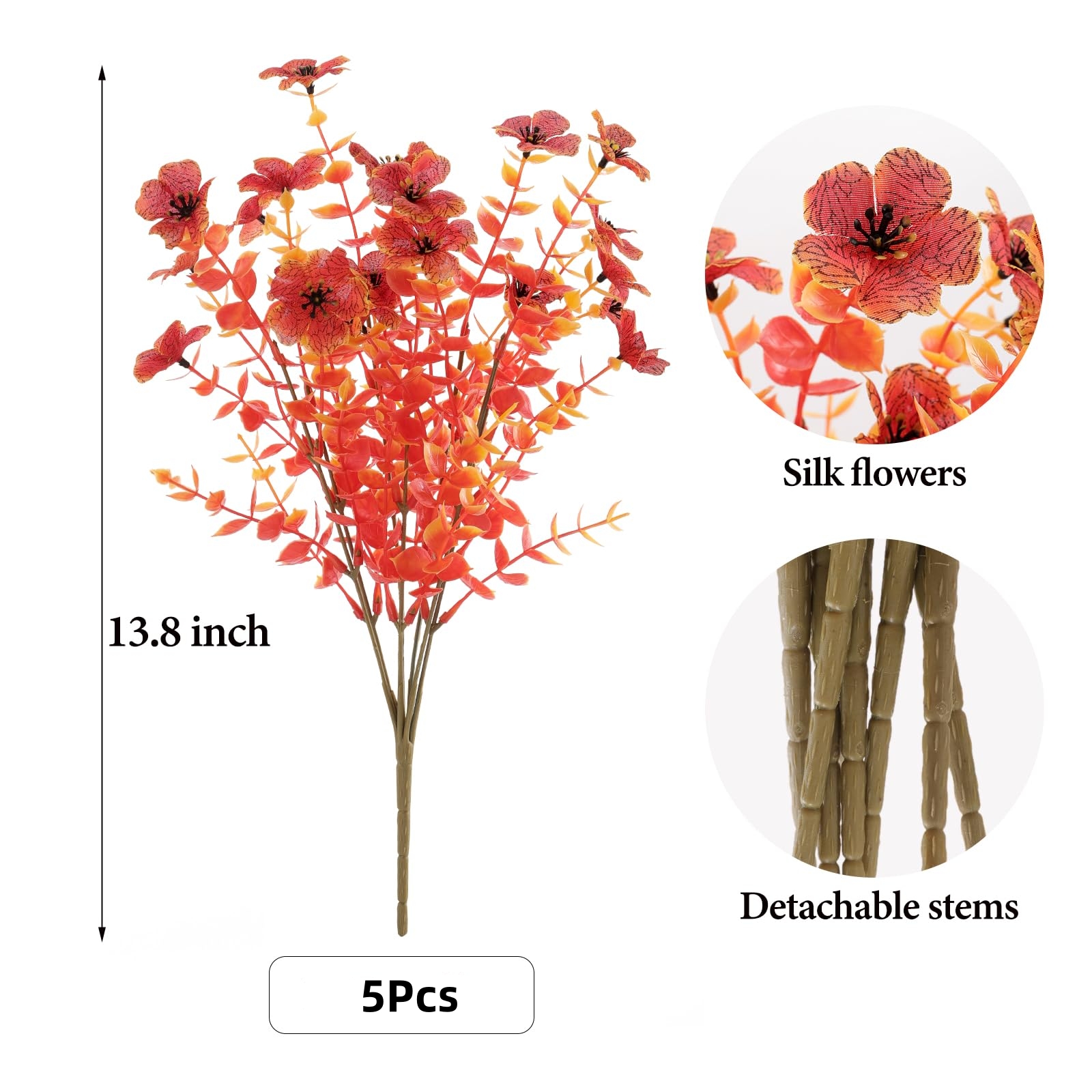 🍂1 Bundle/5 Pcs Artificial Autumn Mums - UV resistant, Waterproof ,Windproof🏡
