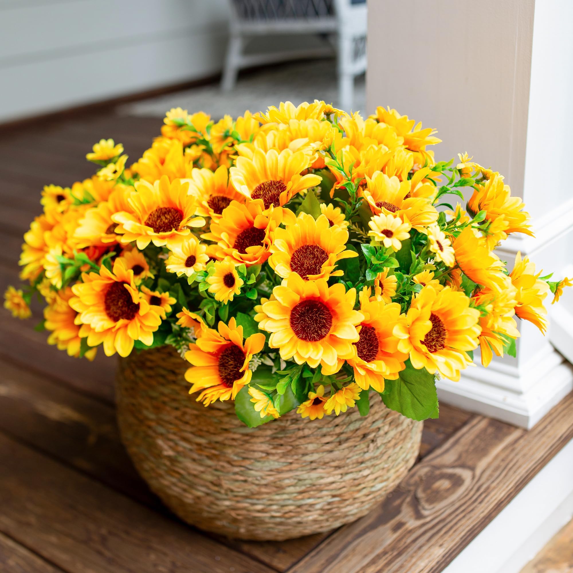 Artificial Faux Sunflowers Flowers Plants for Fall Outdoor Indoor Decoration 5 Bundles