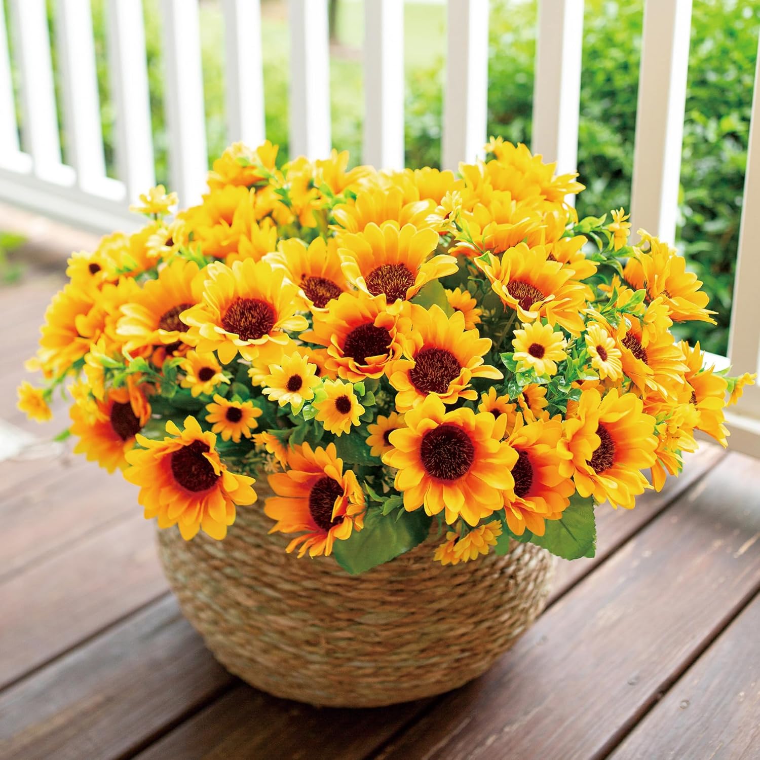 Artificial Faux Sunflowers Flowers Plants for Fall Outdoor Indoor Decoration 5 Bundles