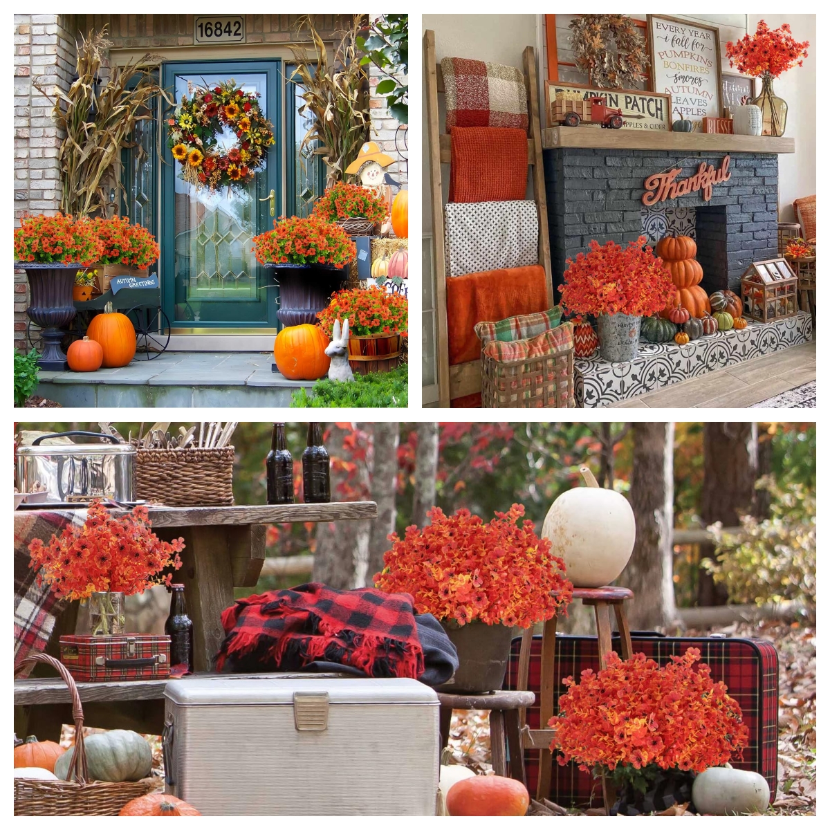 🍂1 Bundle/5 Pcs Artificial Autumn Mums - UV resistant, Waterproof ,Windproof🏡