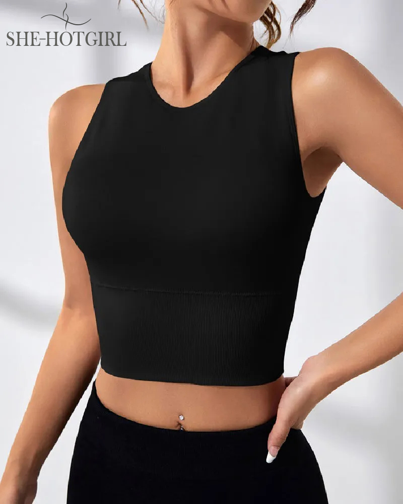 Women's Solid Color Open Back Ribbed Basic Elastic Yoga Sport Tank Top