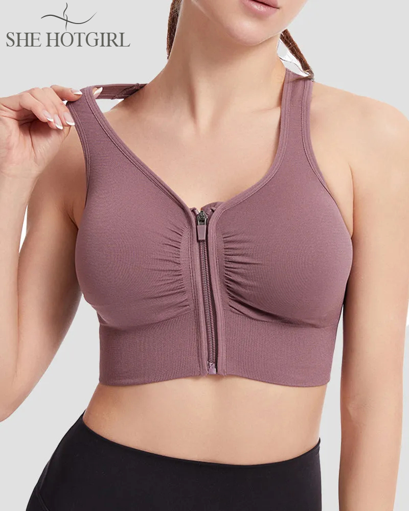 Women's Shockproof Hollow Back Front Zipper Push Up Bra