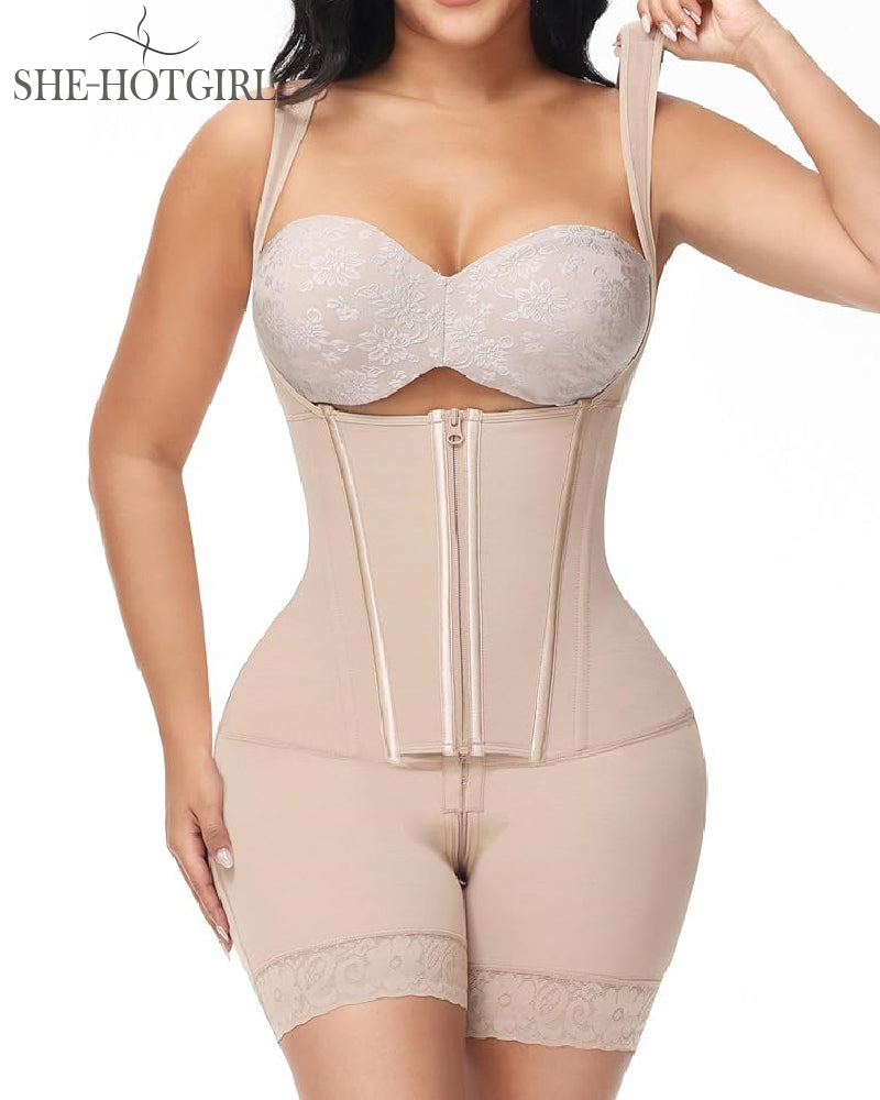 High Compression Shapewear with Front Zipper and Mid Thigh