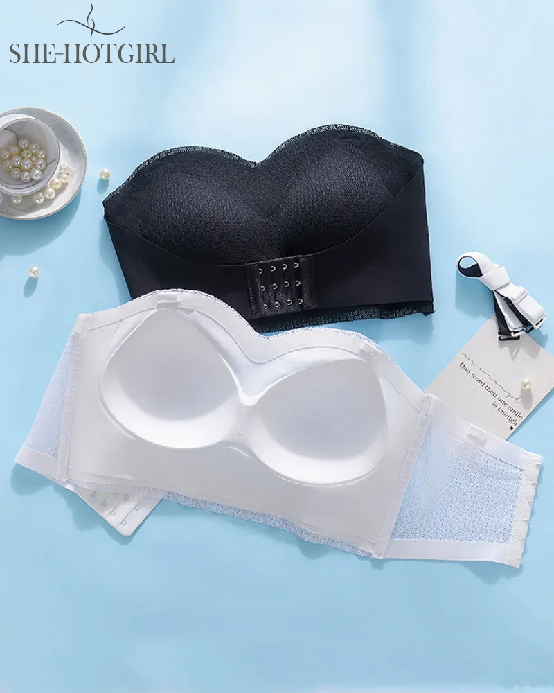Strapless Backless Invisible Wireless Front Closure Push-up Bra