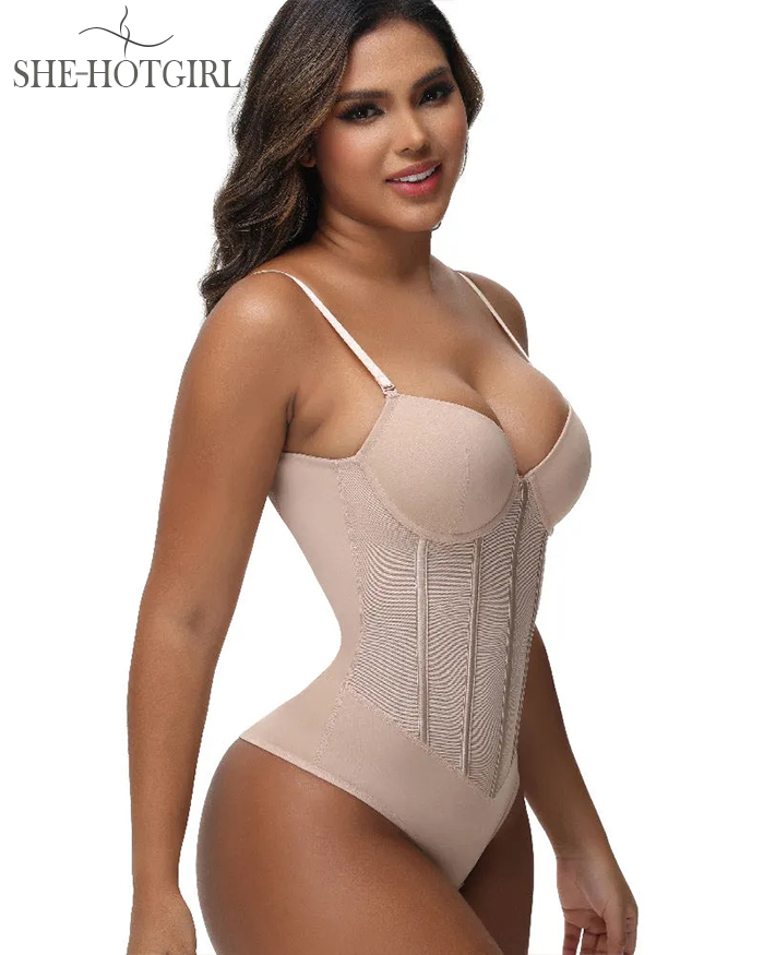 Women's Tummy Control Thong Sheer Mesh Corset Top Backless Bodysuits