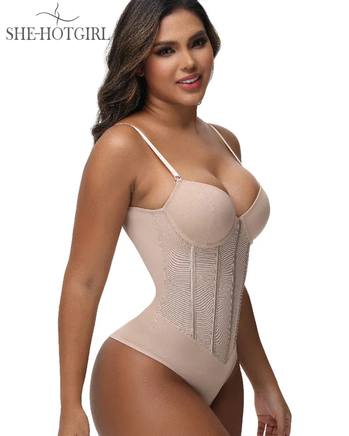 Women's Tummy Control Thong Sheer Mesh Corset Top Backless Bodysuits