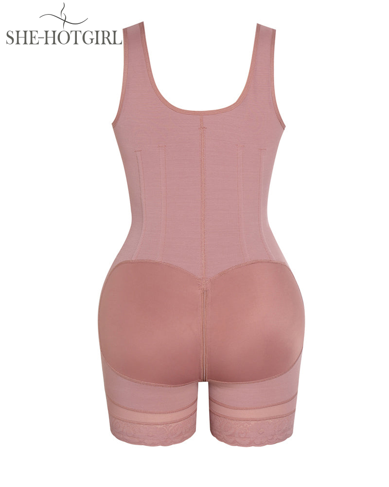 High Compression Shapewear with Front Zipper and Mid Thigh