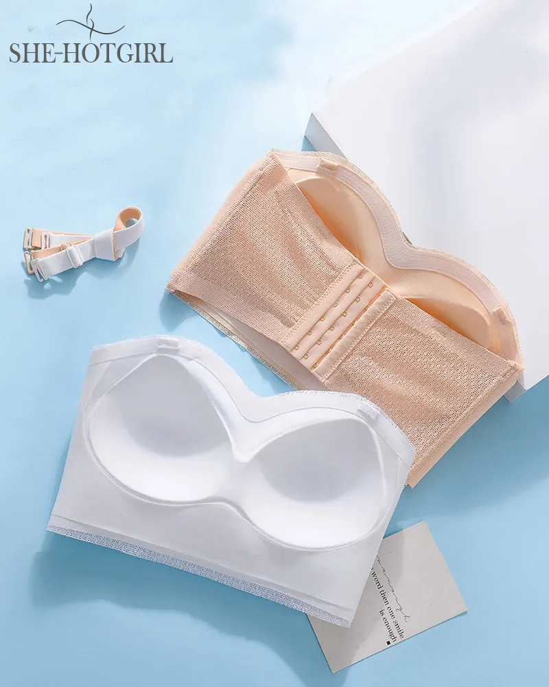 Strapless Backless Invisible Wireless Front Closure Push-up Bra