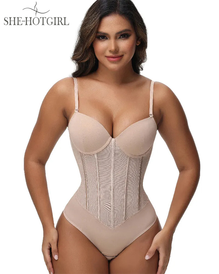 Women's Tummy Control Thong Sheer Mesh Corset Top Backless Bodysuits