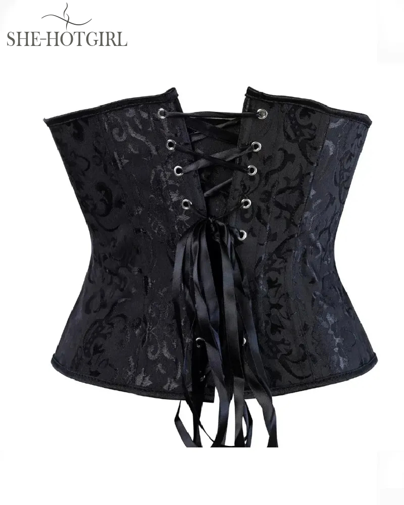 Vintage Lace Up Underbust Corset Tummy Control Lace Up Strapless Plus Size Bustier