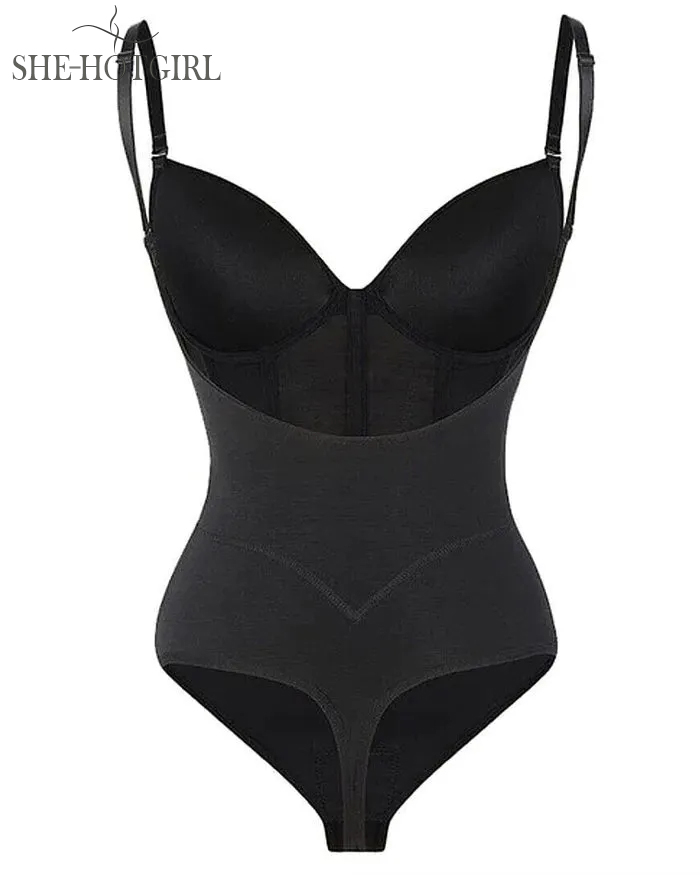 Women's Tummy Control Thong Sheer Mesh Corset Top Backless Bodysuits