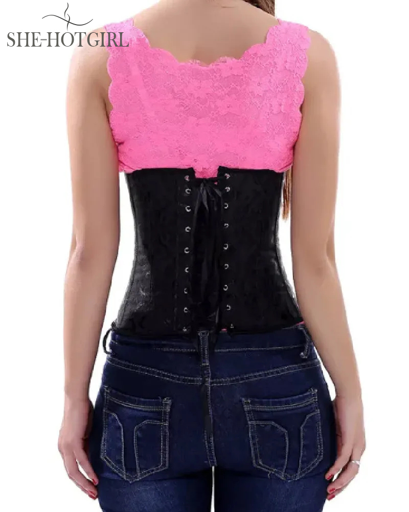 Vintage Lace Up Underbust Corset Tummy Control Lace Up Strapless Plus Size Bustier