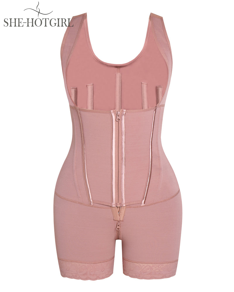 High Compression Shapewear with Front Zipper and Mid Thigh