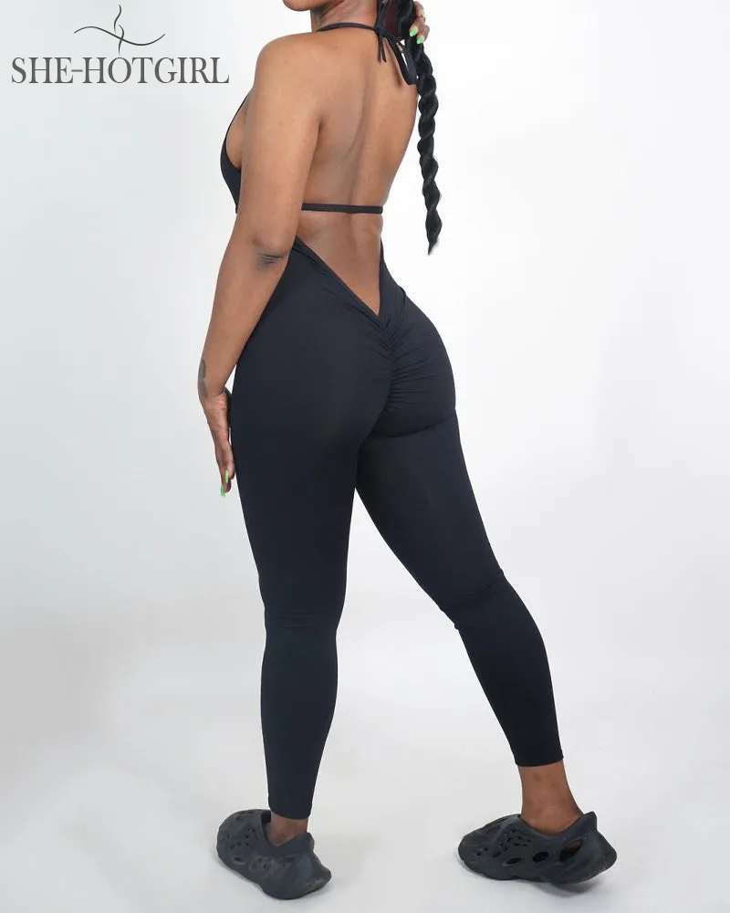 Backless Gym Sleeveless Long Romper Casual Halter Jumpsuits