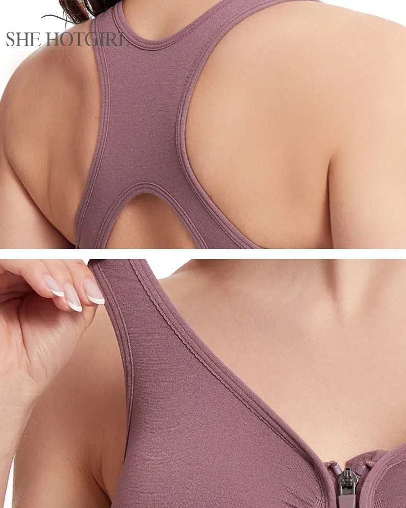 Women's Shockproof Hollow Back Front Zipper Push Up Bra