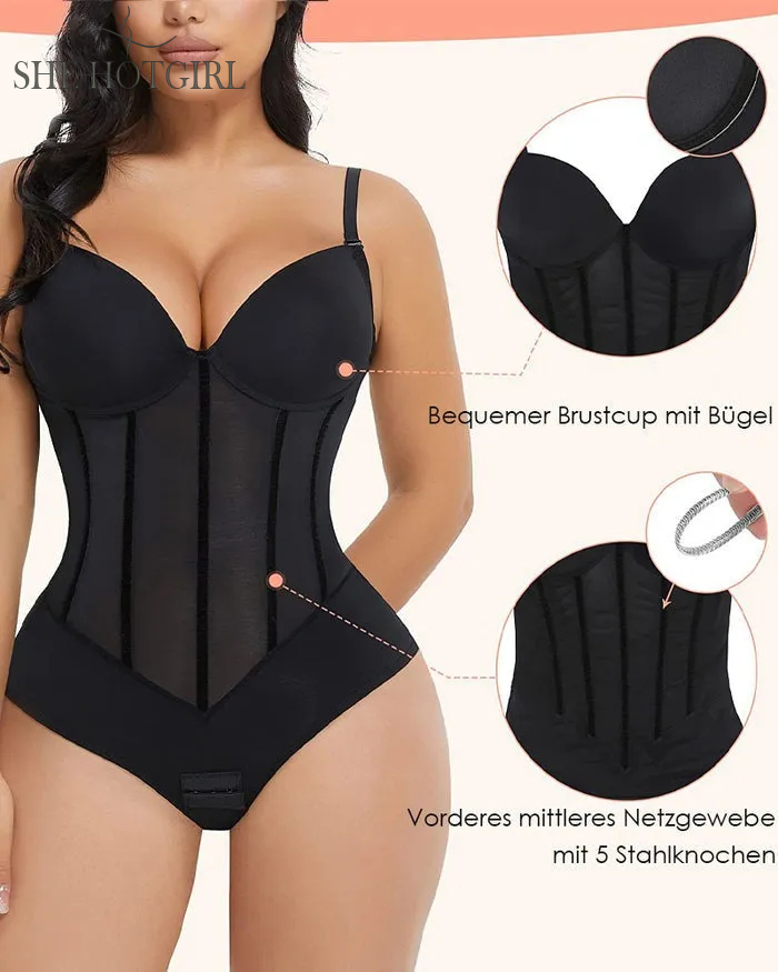 Women's Tummy Control Thong Sheer Mesh Corset Top Backless Bodysuits