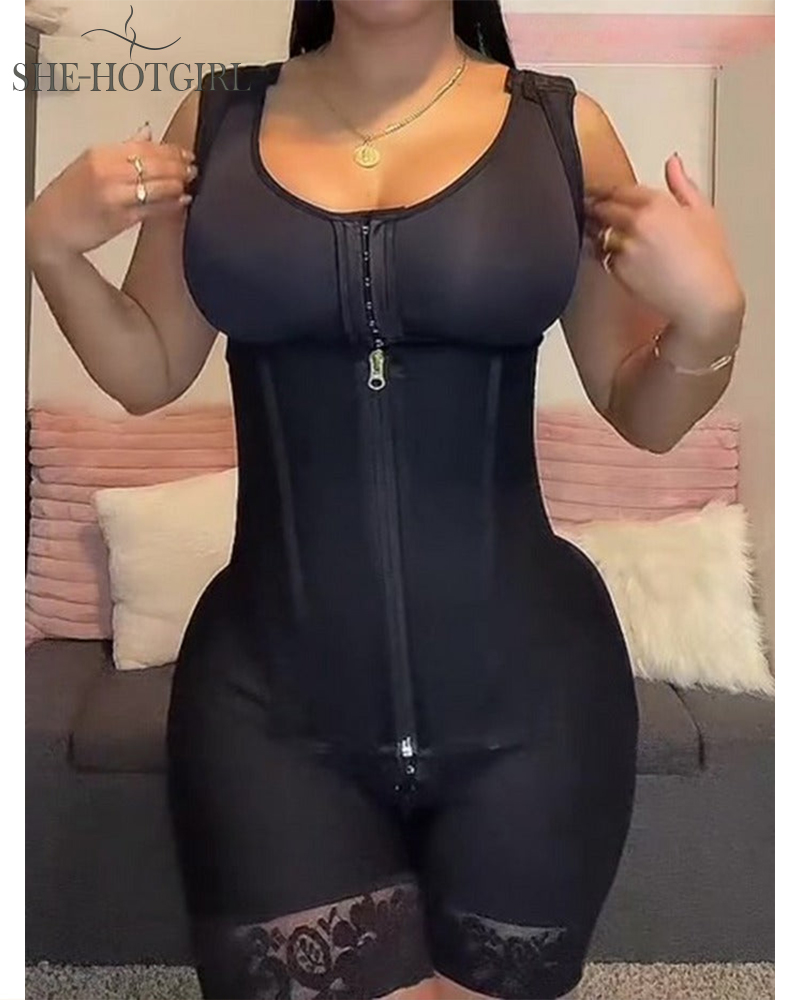High Compression Shapewear with Front Zipper and Mid Thigh