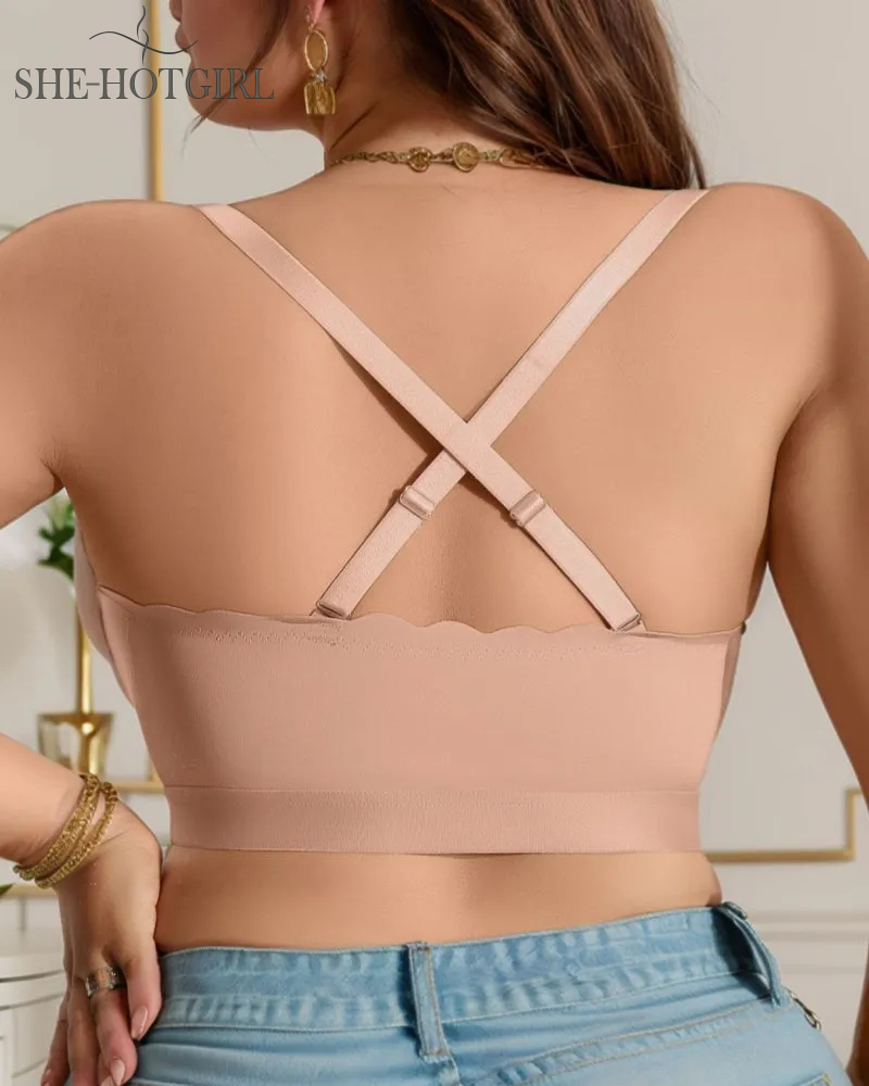 Seamless front-closure bra with crossed straps in plus size