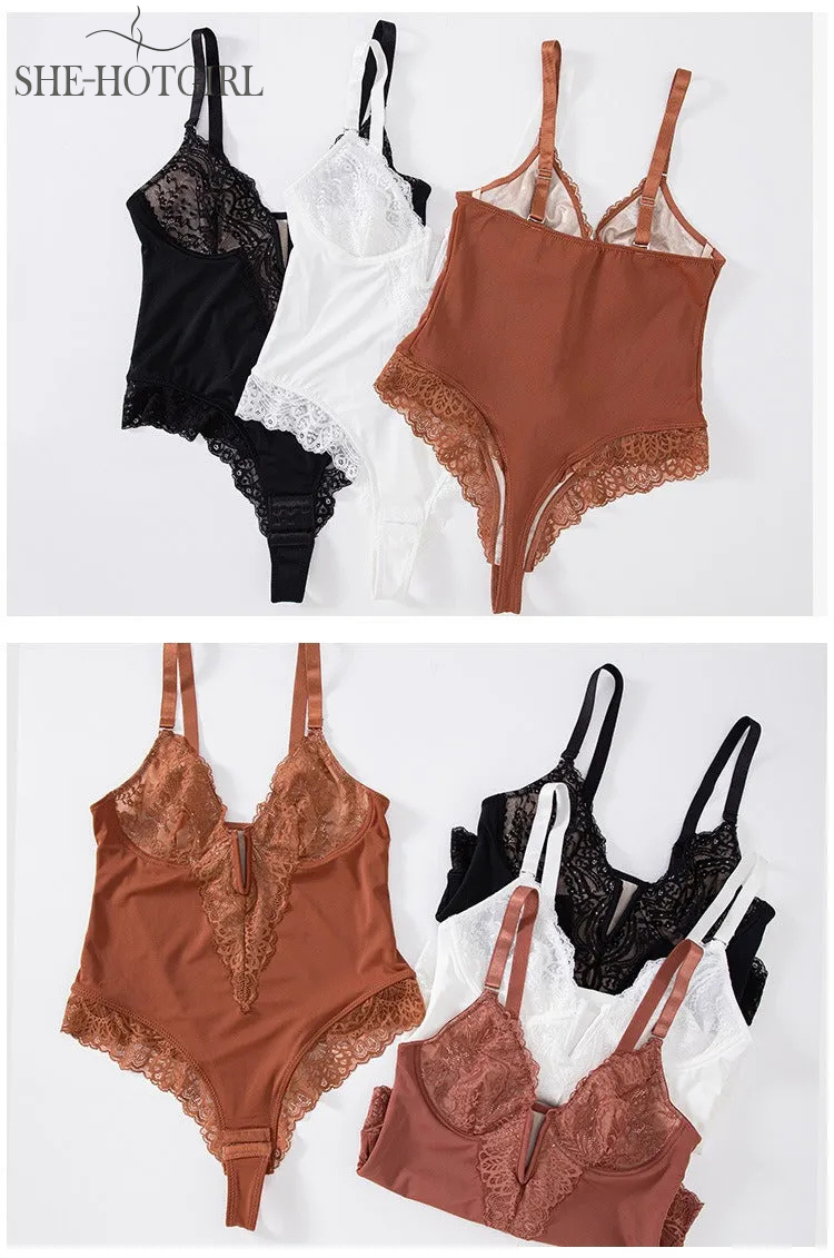 Sexy Lace Thong Body with V Neck for Women Backless Tank Tops with Tummy Control