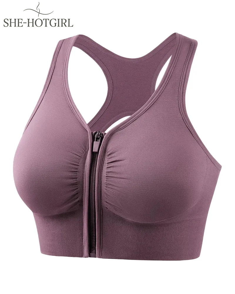 Women's Shockproof Hollow Back Front Zipper Push Up Bra