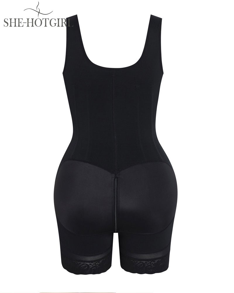 High Compression Shapewear with Front Zipper and Mid Thigh