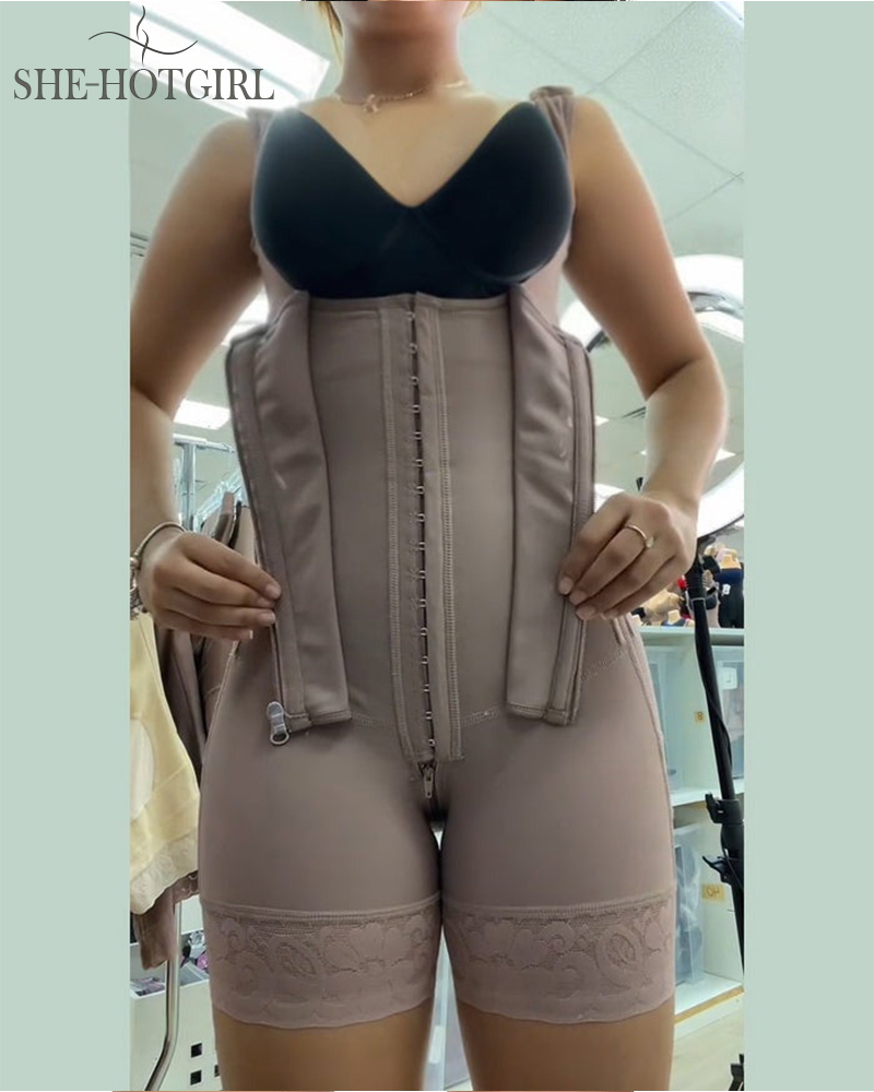 High Compression Shapewear with Front Zipper and Mid Thigh