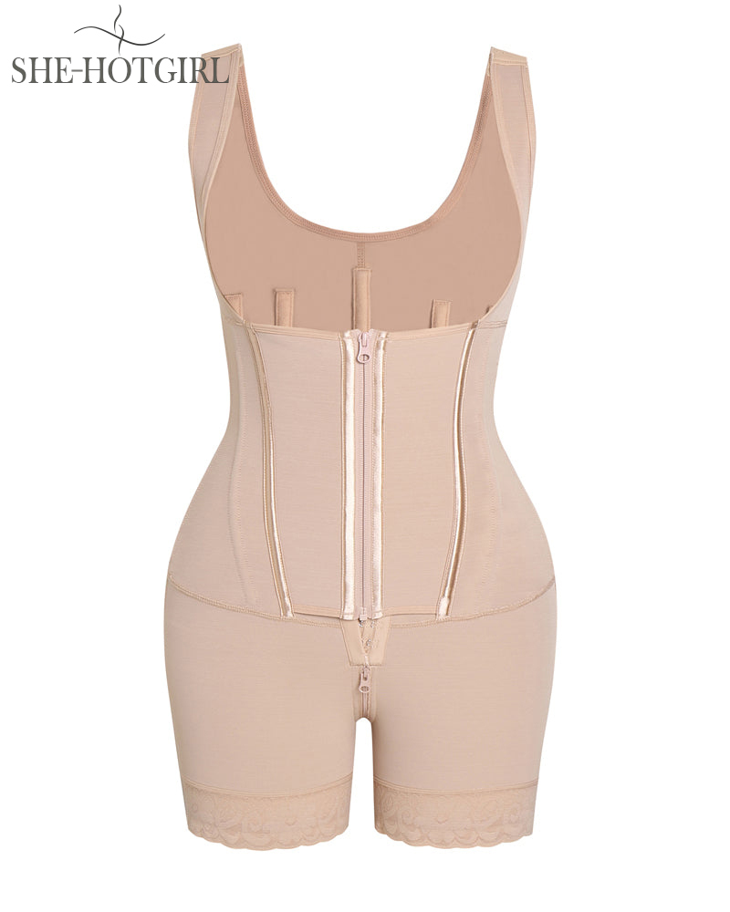 High Compression Shapewear with Front Zipper and Mid Thigh