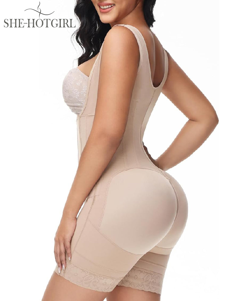 High Compression Shapewear with Front Zipper and Mid Thigh