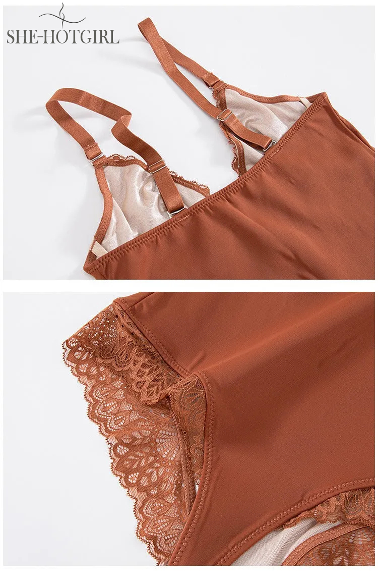 Sexy Lace Thong Body with V Neck for Women Backless Tank Tops with Tummy Control