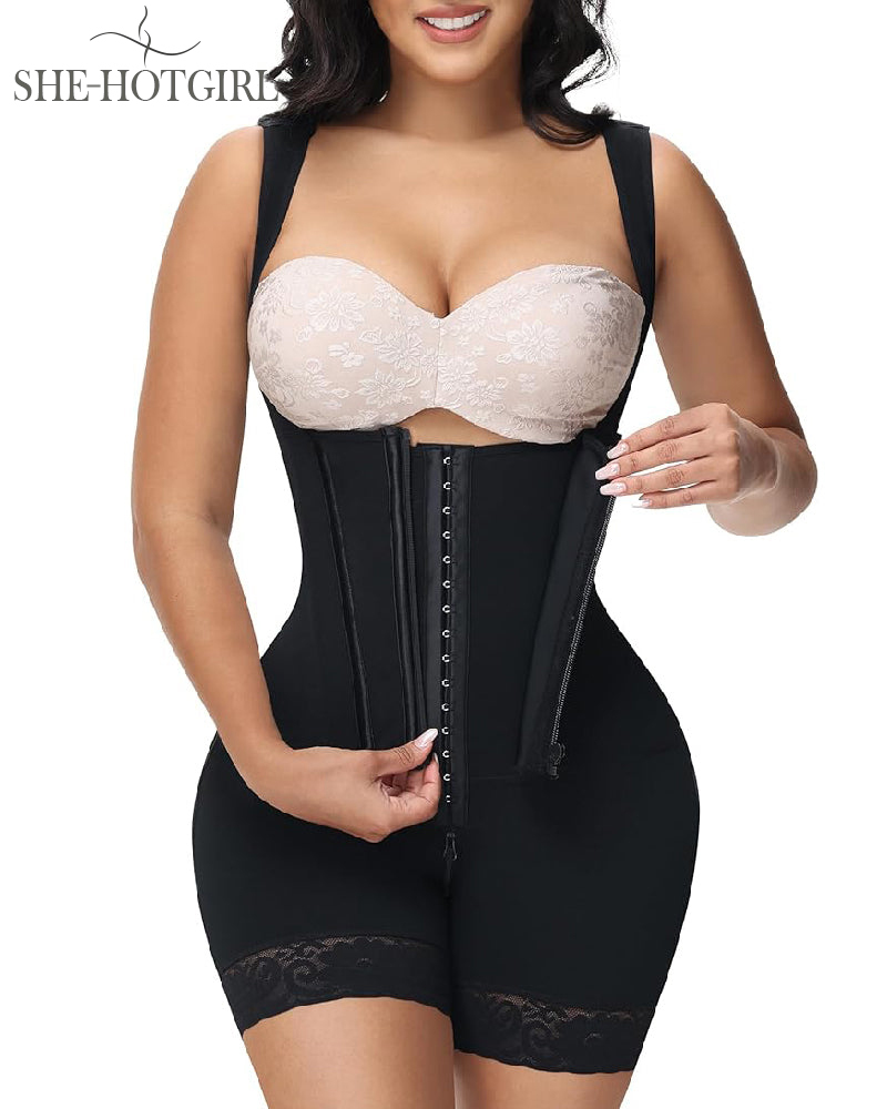 High Compression Shapewear with Front Zipper and Mid Thigh