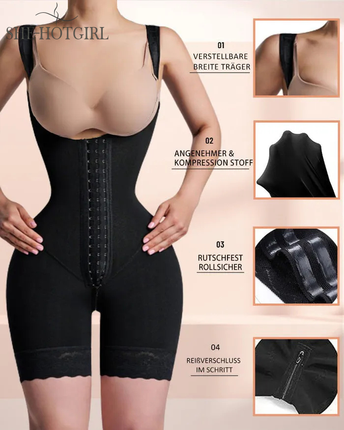 Hourglass Bodysuit with open chest and tummy control to mid-thigh