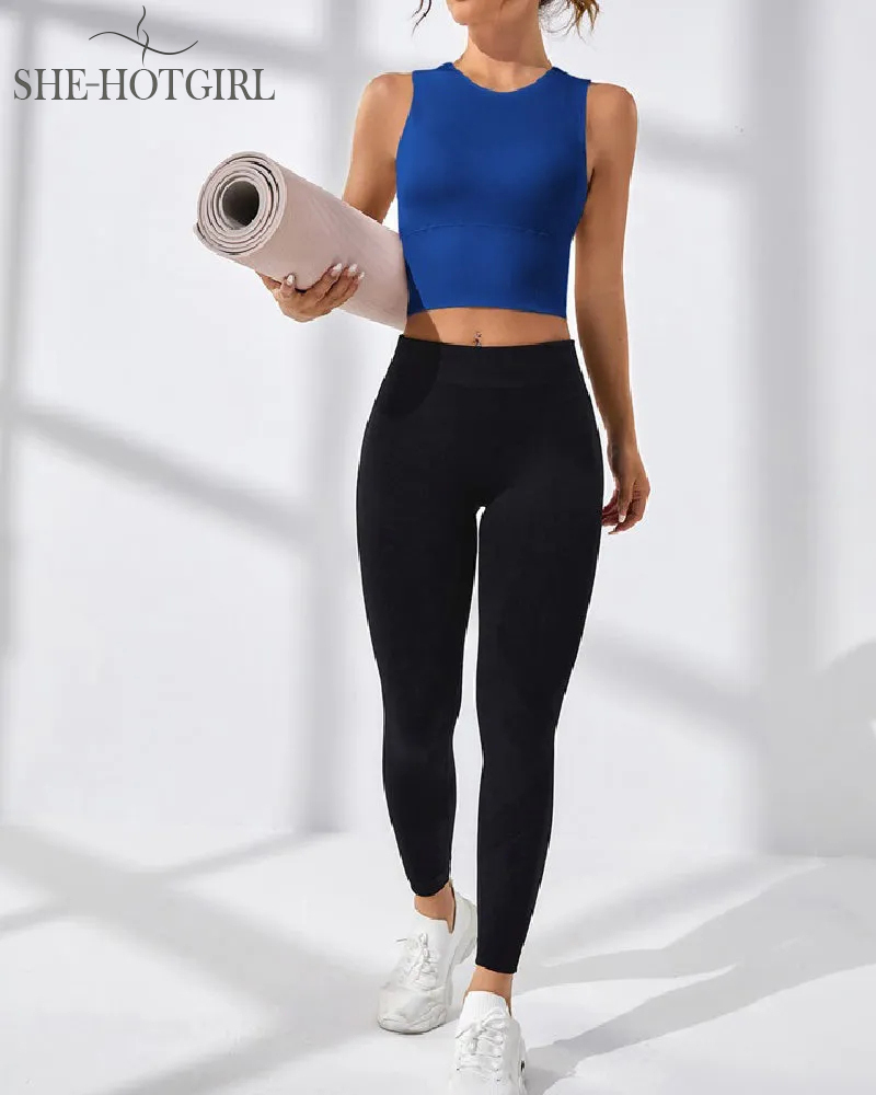 Women's Solid Color Open Back Ribbed Basic Elastic Yoga Sport Tank Top