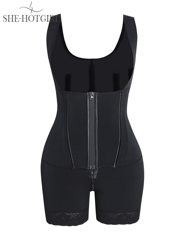 High Compression Shapewear with Front Zipper and Mid Thigh